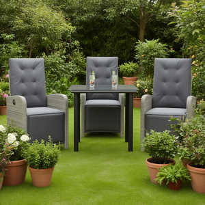 Conjunto de Bistró de Ratán Sintético Gris con Cojines, Muebles de Jardín para Exteriores, 2 Plazas, Estilo Contemporáneo - Product Image 2