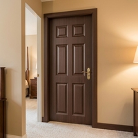 Porte intérieure en PVC composite sur mesure, grain chêne clair, 6 panneaux, pour chambre à coucher, avec isolation phonique et design à panneaux encastrés