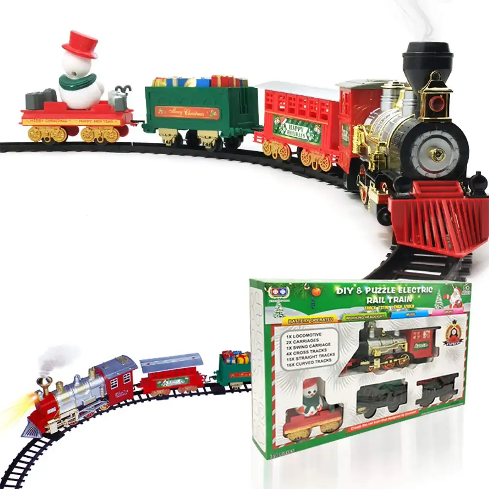 Vintage juego de tren de Navidad para niños, luces y sonidos auténticos, clásico un juego completo de tren de juguete con motor de locomotora