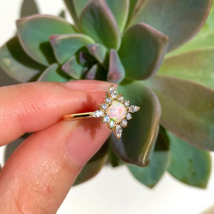 Ladies 14k Gold Plated Sunflower <b>Opal</b> October Birthstone Rings Anniversary <b>Gifts</b> - Product Image 5