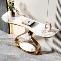 Table console avec plateau en marbre, panneau en ardoise, design moderne et luxueux, simple, pour salon, entrée, murale, pour petits espaces