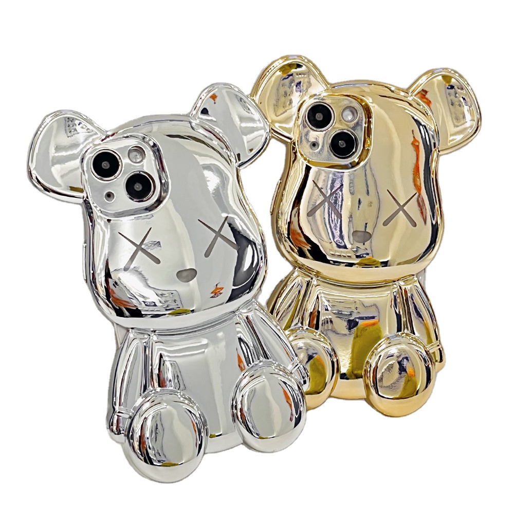 Роскошный уличный модный твердый Гальванизированный мультяшный жесткий медведь чехол для телефона iphone 11 12 13 Pro Max X XS XR