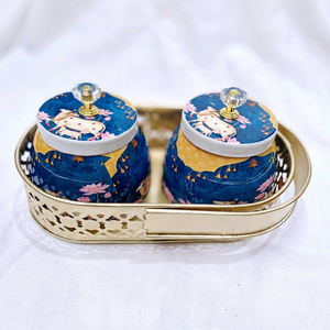 Contenants de rangement pour épices en métal, ronds, bleus, design cartoon, couvercles hermétiques, empilables, ensemble de conservation des aliments pour la cuisine - Product Image 1