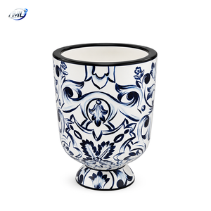Maceta con Patrón Azul y Blanco, Maceta Decorativa de Fibra de Vidrio para Árboles, para Patio, Balcón, Jardín - Product Image 5