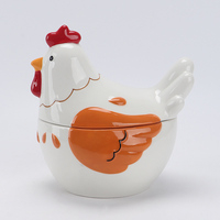 Pot à biscuits en céramique en forme de coq charmant, corps blanc, accents orange, peigne rouge, pour ranger biscuits ou bonbons