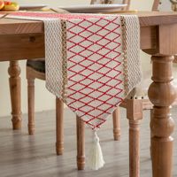 Chemins de table jacquard personnalisés en coton et lin, techniques tissées de style ferme rustique vintage pour table à manger