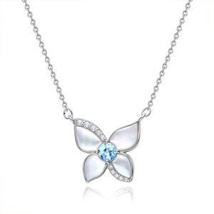 9 Collares de Plata 925 con Mariposa de Nácar en Tendencia, Piedra Natural de Corte Redondo de 4mm, Joyería Antideslustre Estilo Urbano - Product Image 1