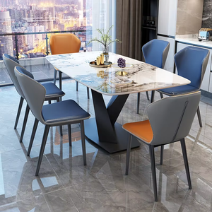 Ensemble table et chaises <span class=keywords><strong>de</strong></span> salle à manger en pierre frittée carrée <span class=keywords><strong>de</strong></span> luxe moderne avec base robuste en forme <span class=keywords><strong>de</strong></span> X |   Voiture Écologique 6 Places pour Utilisation en Villa ou Hôtel - Product Image 3