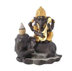 Multifunctionele Retro Indische God Ganesha Standbeelden Zand Wierookvat Ornamenten Folk Ambachten Olifant Hoofd Boeddha Terugstromen Wierookbrander