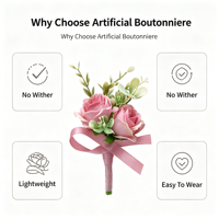 Boutonniere Mawar Artificial Real Touch dengan Daun Campuran yang Terlihat Segar, Kit Corsage Ikat Tangan untuk Pengantin Pria, Pendamping Pengantin, Upacara Pernikahan