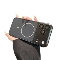 Coque de téléphone en PC à design magnétique uni électroplaqué, compatible avec les protecteurs d'objectif pour 18 Pro Max et 17/16