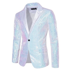 Mode brillant hommes élégant costume Blazer veste un bouton scène effectuer Blazer fête Club chanteur Blazer veste à paillettes - Product Image 4