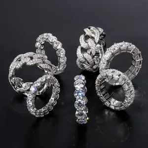 Anello cubano personalizzato di gioielleria raffinata, anello eternità moissanite placcato oro bianco S925 argento uomo diamante ghiacciato