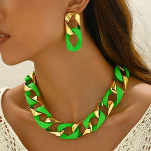 ชุดเครื่องประดับต่างหูและสร้อยคออะคริลิกสเตนเลสสตีลชุบทองคำแท้ ไม่ก่อให้เกิดอาการแพ้ ไม่หมองคล้ำ สำหรับผู้หญิง - Product Image 1