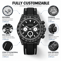 50 montres à quartz pour hommes personnalisées en fibre de carbone, lumineuses, tactiques, sportives, avec bracelet en nylon, chronographe 3ATM, OEM