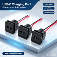 Conector USB Tipo-C Hembra Cuadrado con Cable, Puerto de Carga USB-C Duradero de Carga Rápida, Conector de Alimentación Electrónico DIY