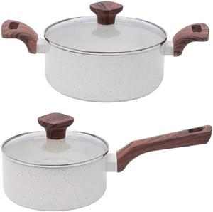 Modern Ceramic Marble Coated Pot Pan Glass Lids Bakelite Handles Non-Stick Aluminum <b>Cookware</b> <b>Set</b> - Product Image 4