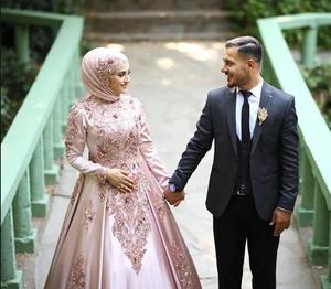 Al1625 <span class=keywords><strong>2025</strong></span> Arabic ren Wedding Dress đối với người Hồi giáo dài tay áo hoa pha lê dân sự khiêm tốn appliques ruffles Bridal Bridal - Product Image 6