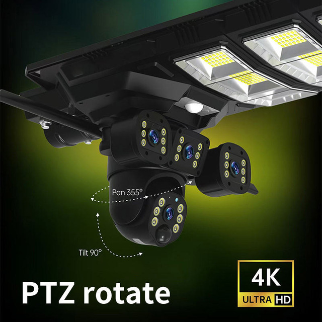 Solar Street Light LED Street Camera 4K 360 View IP65 4G/WiFi Security System for Road with 2-Year Warranty CE Certified