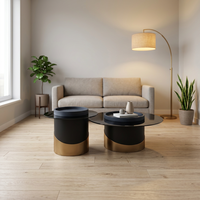 Ensemble de 2 tables basses modernes de luxe, rondes, en verre trempé, avec base dorée, pour salon, maison, hôtel