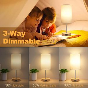 พอร์ตชาร์จ USB C+ โคมไฟตั้งโต๊ะ LED พร้อมโคมไฟผ้าลินิน ตัวโคมไฟเหล็ก ปลั๊กยุโรปสำหรับตกแต่งห้องนอน/ห้องนั่งเล่น - Product Image 4