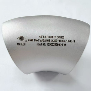 Codo de tubería de radio largo de cuarenta y cinco grados, de acero inoxidable, Vietnam, ASME B16.9 A SA403 304 304L 316 316L, conexión para soldar - Product Image 3