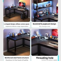 Bureau d'angle pour e-sport avec espace d'étude pour deux personnes et bibliothèque intégrée - Modèle A029