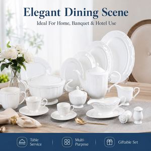 Vaisselle de table en céramique de style occidental européen de haute qualité, assiettes et bols en porcelaine nordique embossée - Product Image 3