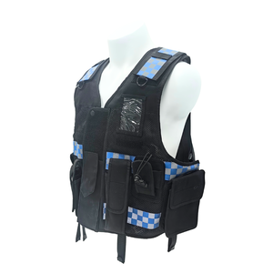 <span class=keywords><strong>Gilet</strong></span> noir 100% polyester à carreaux bleus avec panneaux en mesh, anneaux en D aux épaules, poches utilitaires et sangles réglables - Product Image 2
