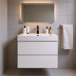 Mueble de Baño Moderno de 24 Pulgadas, Diseño Flotante Montado en la Pared, Lavabo de Una Pieza de Cerámica Preensamblado - Product Image 2