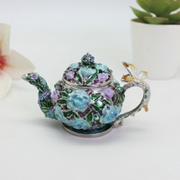 SHINNYGIFTS Boîte à Bijoux Vintage en Émail avec Libellule sur Théière, Peinte à la Main, Ornée de Cristaux, à Charnières