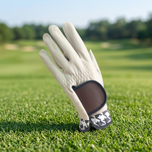 Gants de golf sportifs en cuir Cabretta blanc, à doigts entiers, avec sangle de poignet auto-agrippante et poignet à motif pied-de-poule, pour hommes et femmes - Product Image 1