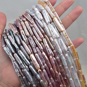 Nouvelles perles d'eau douce baroques longues, semi-finies, en vrac, pour collier DIY, en poudre blanche, violettes, grises, à forte luminosité, petites, argentées, en forme de barre - Product Image 1