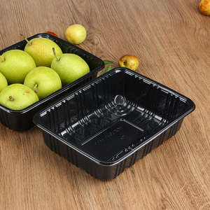 Disposable Black <strong>PET</strong> Rectangular Fresh Fruits Vegetable <strong>Tray</strong> Supermarket <strong>PET</strong>/PE Food Boxes - Product Image 1