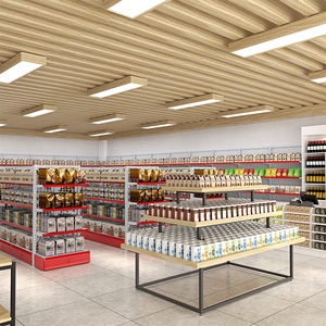 Estantería de góndola para uso minorista de Servicio Ligero, equipo de supermercado, almacenamiento, tienda de conveniencia, estantes de exhibición, <span class=keywords><strong>materiales</strong></span> metálicos de madera - Product Image 3