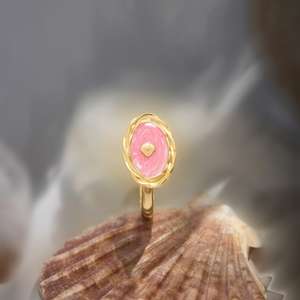 Fashion Ring 316L Stainless Steel PVD Gold Plating Pink Shell Inlay Oval Design - Product Image 3