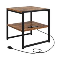 Table d'appoint noire de style industriel avec port de charge USB et prise de courant pour le salon, le bureau, la chambre à coucher, décoration