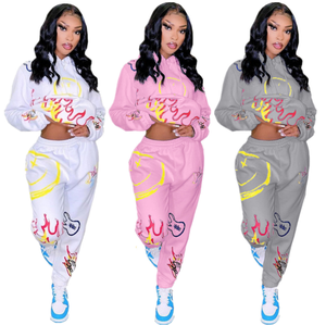 Abito da <span class=keywords><strong>donna</strong></span> di alta qualità pantaloni con cappuccio stampati con cappuccio alla moda e comodi Set di due pezzi di <span class=keywords><strong>abbigliamento</strong></span> - Product Image 1