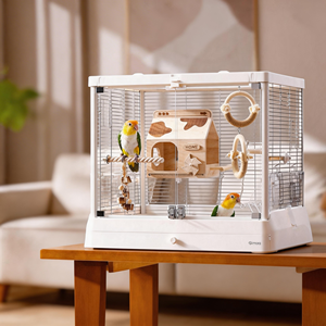 Cage à oiseaux en acier inoxydable et verre, cage écologique panoramique à toit plat anti-évasion pour petits oiseaux - Product Image 1