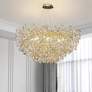 Lámpara colgante de luz de cristal con cubo cuadrado dorado moderno de altura ajustable, candelabro de lujo para decoración de restaurante y sala de estar de Hotel - Product Image 1