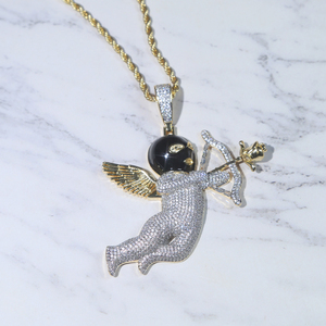 Collana con freccia di arco con rosa e due colori zircone cubico ghiacciato <span class=keywords><strong>dea</strong></span> dell'amore cupido charm gioielli Hip Hop da uomo - Product Image 2