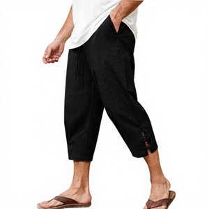 Pantalon Capri Homme Noir 100% Polyester Taille Mi-Haute Cordon de Serrage Décontracté Respirant Séchage Rapide Écologique Poches Couleur Unie Tissé - Product Image 1