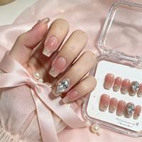 Ongles press-on en acrylique orange français avec colle pour usage quotidien - Idéal pour les trajets quotidiens