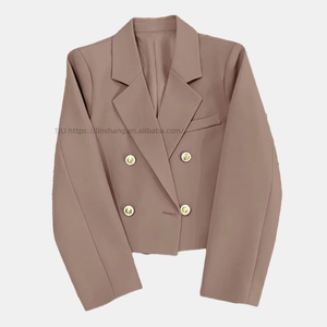 Nouveauté élégante, couleur unie, bouton doré, style court, col en V, mode féminine - Product Image 5