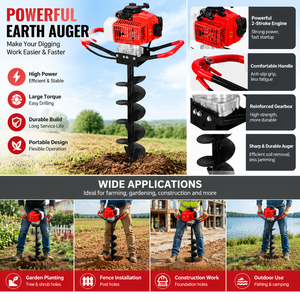 Tarière thermique 2 temps à essence 2,4 kW pour plantation d'arbres et forage de trous de poteaux, homologuée CE, vente directe usine - Product Image 2