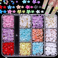 12Grids *2 Resin 3D Hiasan Kuku Bunga 2 Kotak Ornamen Bunga Warna-warni Dekorasi Kuku Mutiara Manik-manik Logam Aksesoris Manikur