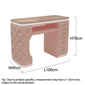 Juego de Mesa de Manicura de Lujo Estilo Crema, Escritorio de Manicura con Superficie de Vidrio Templado y Cajones de Almacenamiento para Salón Profesional - Product Image 1