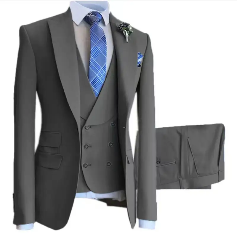 Kostuum 3 Stuks Gentleman Business Vrijetijdsjack Blazer Smoking Pak Voor Zwarte Jas Heren Smart Op Maat Slim Pasvorm Bruidegom Bruiloft