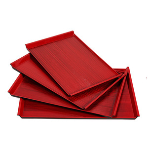ถาดเสิร์ฟทรงสี่เหลี่ยมสีแดงลายเส้นสำหรับอาหารโรงแรม กาแฟ ชา - Product Image 4
