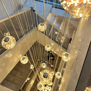 New designer smoke grey glass ball living room chandelier Star ceiling staircase chandelier Spiral duplex LED lamp